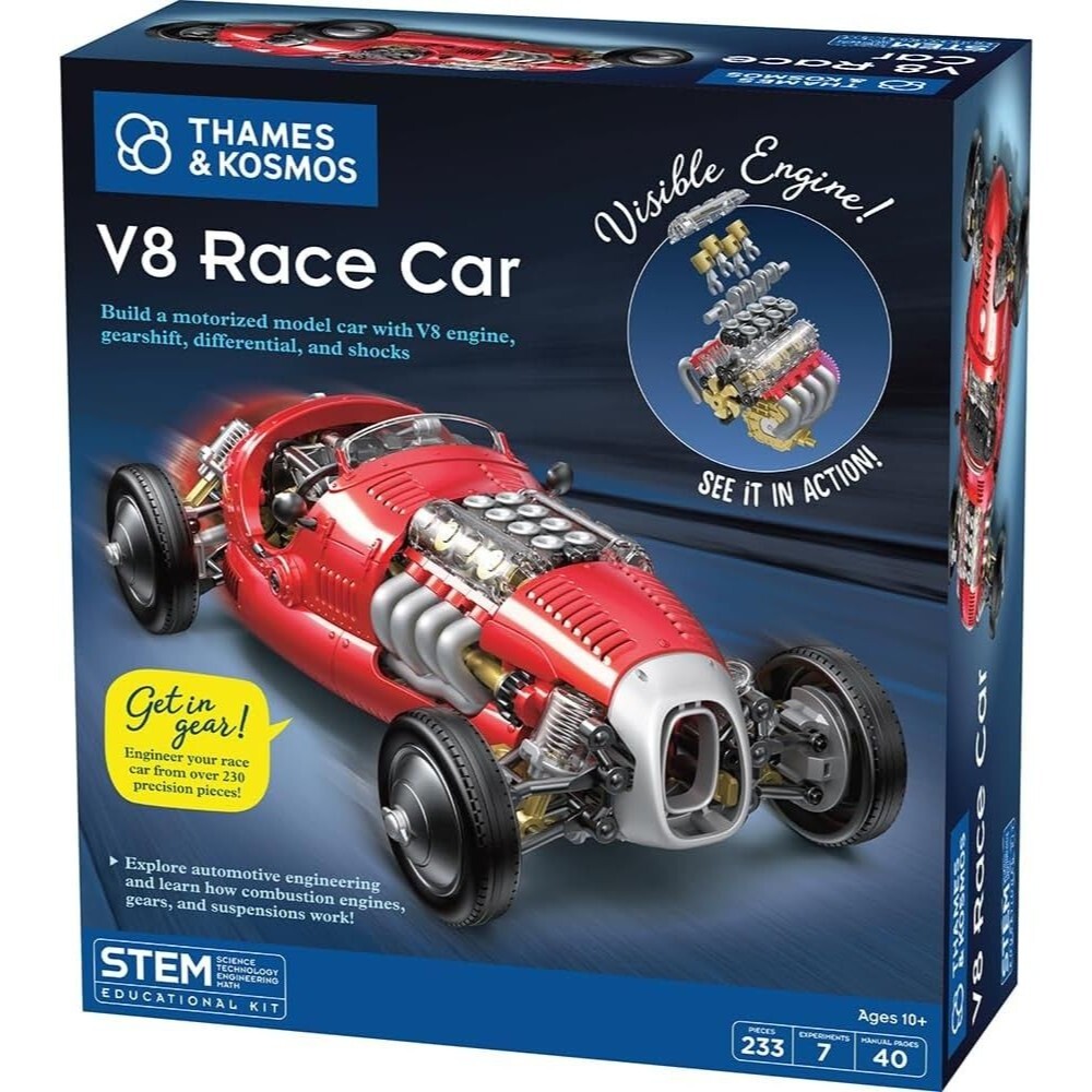 Thames & Kosmos V8 Race Car 233-Piece Motorized Engineering Model Kit Ages 10+
